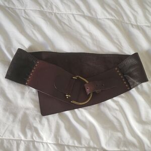 Vintage ECHT Leder Brown Leather Wide Belt with Brass Buckle